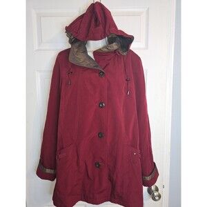 Gallery Women's SZ L Jacket Raincoat Lined & Hooded Removable Utility Red Riding